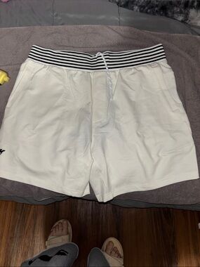 Paperplane White Casual Drawstring Shorts with Striped Waistband